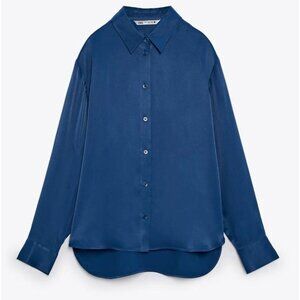 Zara Blue Button-Up Collared Long-Sleeve Shirt